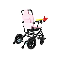 Lightweight Foldable Wheelchair With Pink Seat Black Frame Yellow Armrests And Red Controller