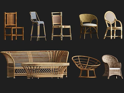 Rattan Plant Based Woven Furniture Collection For Modern Home Interior Design 3d model