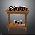Modern Creative Studio With Colorful Paint Cans On Wooden Cart