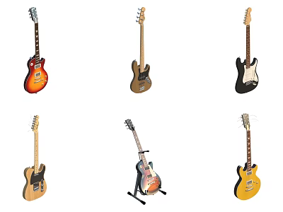 Musical Instruments Guitars Collection With Various Styles Colors And Classic Designs 3d model
