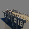 Wooden Bridge With Plank Deck Railings And Supporting Columns Design 3d model