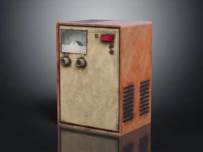 Vintage Electrical Device With Rusty Orange Beige Casing Dial Knobs Red Button And Ventilation Grilles 3d model