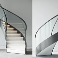 Modern Minimalist Spiral Staircase Interior Design With Glass Railing Metal Frame White Steps
