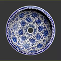 Hand Carved Ceramic Sculpture Washbasin With Blue And White Floral Patterns