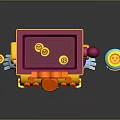 Cartoonish Square Purple Orange Game Movie Character With Mechanical Hat Blue Potion And Gold Coins