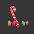 Colorful Candy Cane With Smiley Square Blocks On Brown Base 3d model