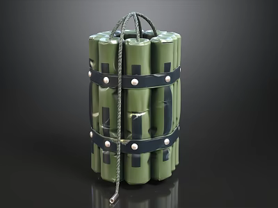 Green Cylindrical Bomb Model Bound With Black Leather Straps And Rope 3d model
