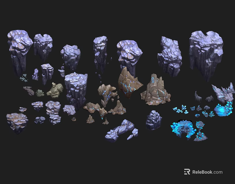 Natural Stone And Wood Decorative Elements With Various Shapes And Textures 3d model