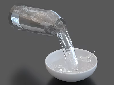 Elegant Decorative Ornament Set With Transparent Bottle Pouring Water Into White Bowl 3d model