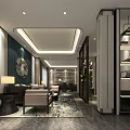 Modern Office Reception Area With Sofa Coffee Table And Decorative Painting