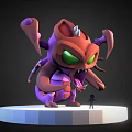 Purple Red Cartoon Monster With Green Eyes Tentacles And Small Figure On White Platform 3d model