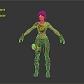 3D Female Character Model With Red Crop Top Yellow Graphic Black Pants And Wrist Guards