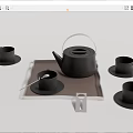 Modern Black Tea Set With Teapot Cups Saucers And Tray 3d model