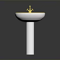 White Pedestal Sink With Gold Trim And Elegant Gold Faucet Design