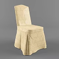 Beige Damask Pattern Upholstered Dining Chair With Elegant Skirted Design And Soft Cushion