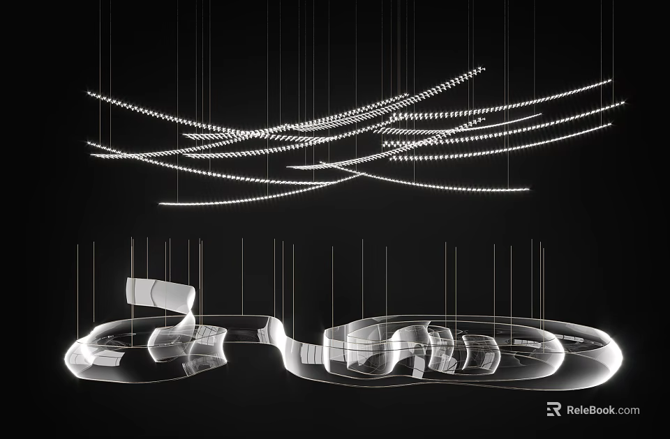 Contemporary Chandelier With Flowing LED Light Lines For Modern Interior Design 3d model 