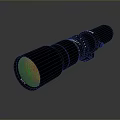 Black Telephoto Lens With Adjustment Ring And Front Lens Element On Gray Gradient Background