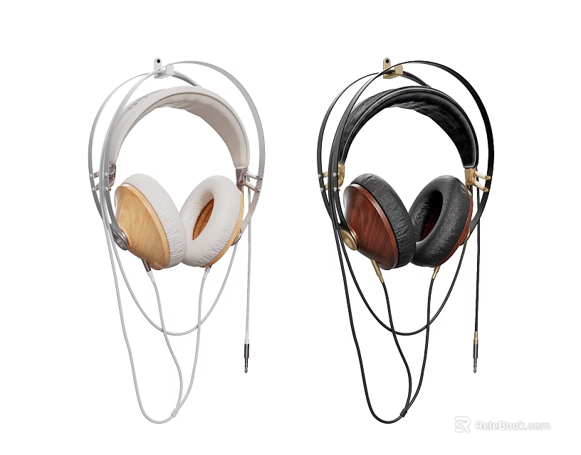 High Performance Over Ear Audio Headphones With Wooden Ear Cups And Dual Color Design 3d model 