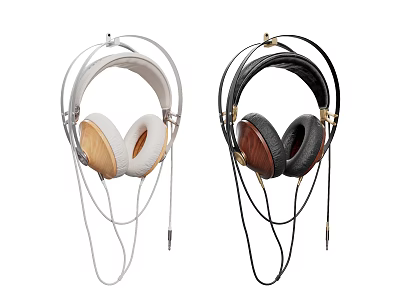 High Performance Over Ear Audio Headphones With Wooden Ear Cups And Dual Color Design 3d model