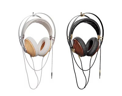 High Performance Over Ear Audio Headphones With Wooden Ear Cups And Dual Color Design 3d model