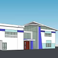 Modern House Exterior Design With White Facade Blue Stripes Glass Windows Balcony And Staircase