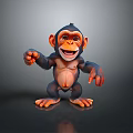 3D Rendered Smiling Cartoon Monkey With Black Head Orange Ears Hands Feet Standing Pointing