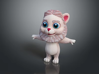 Cute Pink Cartoon Lion Cub Character With Big Blue Eyes And Open Arms 3d model