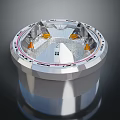 Circular Metallic Spacecraft Module With Orange Components Silver Casing Reflective Surface And Technical Interior Design 3d model