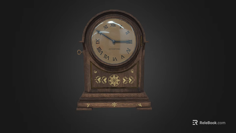 Vintage Mantel Clock With Wooden Frame Gold Ornate Details And Roman Numeral Dial 3d model 