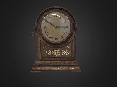 Vintage Mantel Clock With Wooden Frame Gold Ornate Details And Roman Numeral Dial 3d model