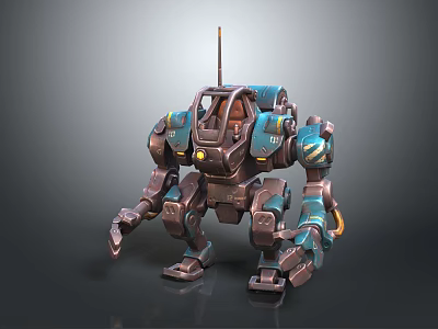 Mechanical Robot Character In Sci Fi Style With Blue Green Armor And Antenna 3d model