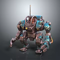 Mechanical Robot Character In Sci Fi Style With Blue Green Armor And Antenna