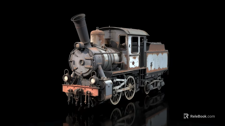 Vintage Steam Train With Rusted Metal Body Classic Design Against Black Background 3d model 