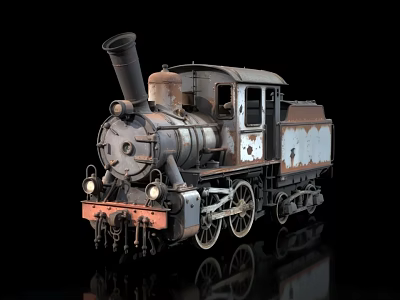Vintage Steam Train With Rusted Metal Body Classic Design Against Black Background 3d model