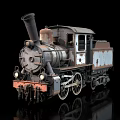 Vintage Steam Train With Rusted Metal Body Classic Design Against Black Background