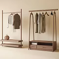 Wooden Clothes Racks With Shelf Drawers And Hanging Clothes In Minimalist Design