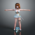 Anime Style Female Character With Brown Short Hair White Dress Sunglasses Tattoos And Blue Companion Creature