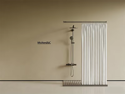 White Shower Curtain In Modern Bathroom With Shower Fixture And Minimal Design 3d model