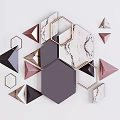 Modern Hexagonal Wall Decor with Navy Blue Light Blue and Marble Pattern Golden Frames 3d model