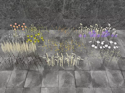 Outdoor Lights Featuring Slender Poles Flower Spherical Top Designs Multiple Colors on Stone Slab Ground 3d model