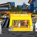 Urban City Walk Photo Spot With Yellow Structure Orange Chairs And Modern Mall Background