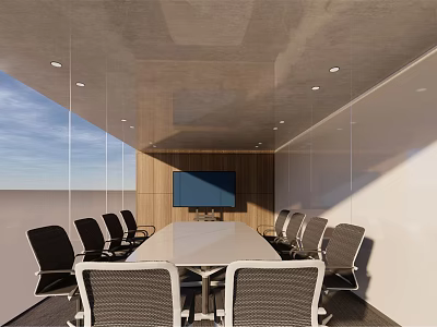 Modern Conference Room Interior Design With Long Table TV Screen And Chairs 3d model
