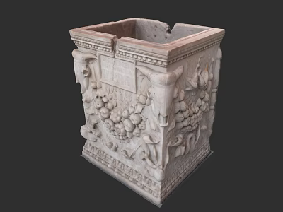 Sculpted Stone Container Square Design With Intricate Grapevine And Leaf Carvings 3d model