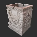 Sculpted Stone Container Square Design With Intricate Grapevine And Leaf Carvings