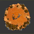 Game Movie Characters Fighting On Orange Circular Platform With Plants And Rocks