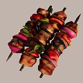 Grilled Chicken Skewers With Fresh Onions And Vegetables On Metal Sticks
