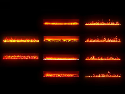 Different Decorative Flame Styles In Modern Fire Display Panels 3d model