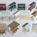 Functional Carts Featuring Various Mobile Stalls Wooden Canopies And Different Colors