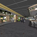 Modern Shopping Mall Hall Interior With Hanging Green Plants Counter And Staircase