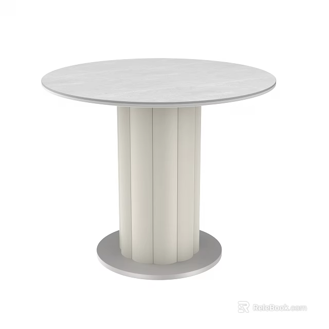 Round Outdoor Table With Marble Top And Cylindrical Fluted Legs Modern Design 3d model 